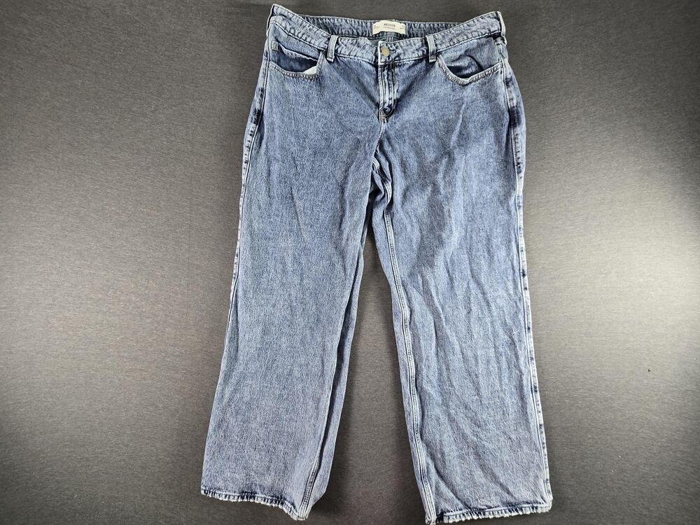 Hollister Jeans Womens 16R Blue Low Rise Baggy Wide Leg W33 Acid Wash Denim